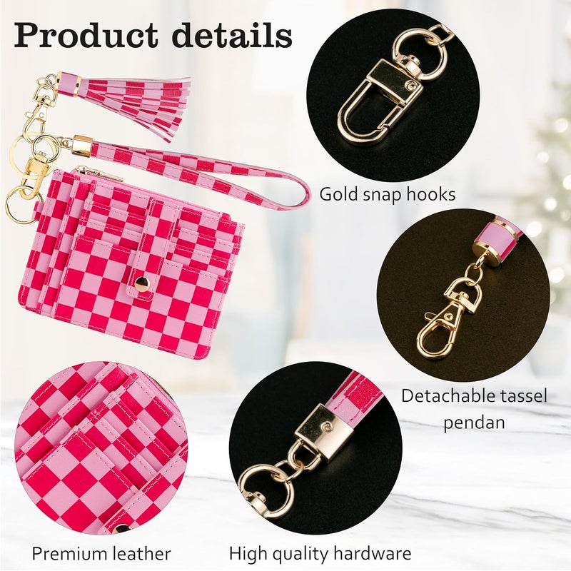 KNGITRYI Small Wristlet Wallets for Women RFID Credit Card Holder Wallet Keychain Wristlet Wallet Credit Card Wallets for Women (checkered pink) - Image 4